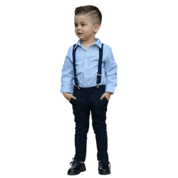 Stylish Boys' Formal Set with Shirt, Pants & Suspenders - NAVY